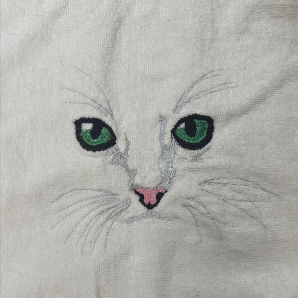 R.A. Briggs White Embroidered Cat Towel